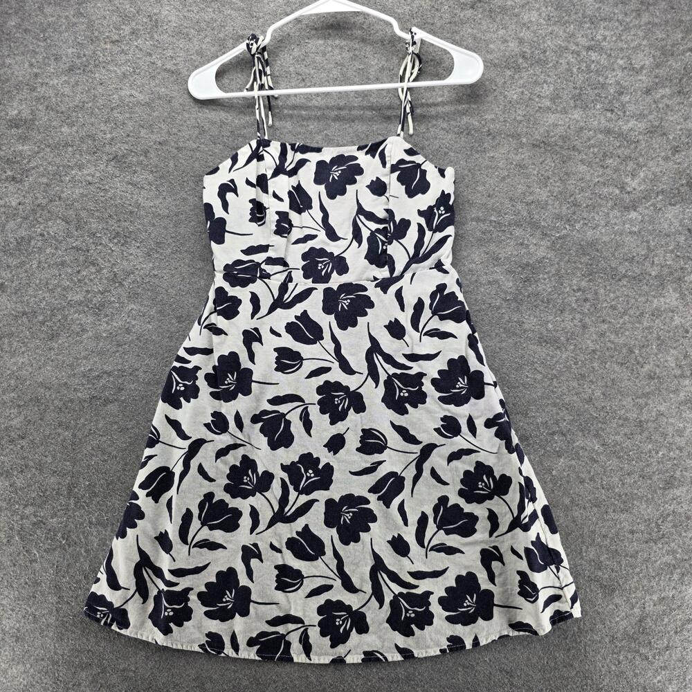 Old Navy Dress Womens Small Blue White Floral Linen Blend Sundress Summer Casual